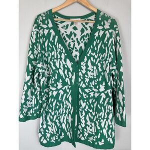 Christopher & Banks 3/4 Sleeve Green 3 Button Open Cardigan Women's XL Abstract